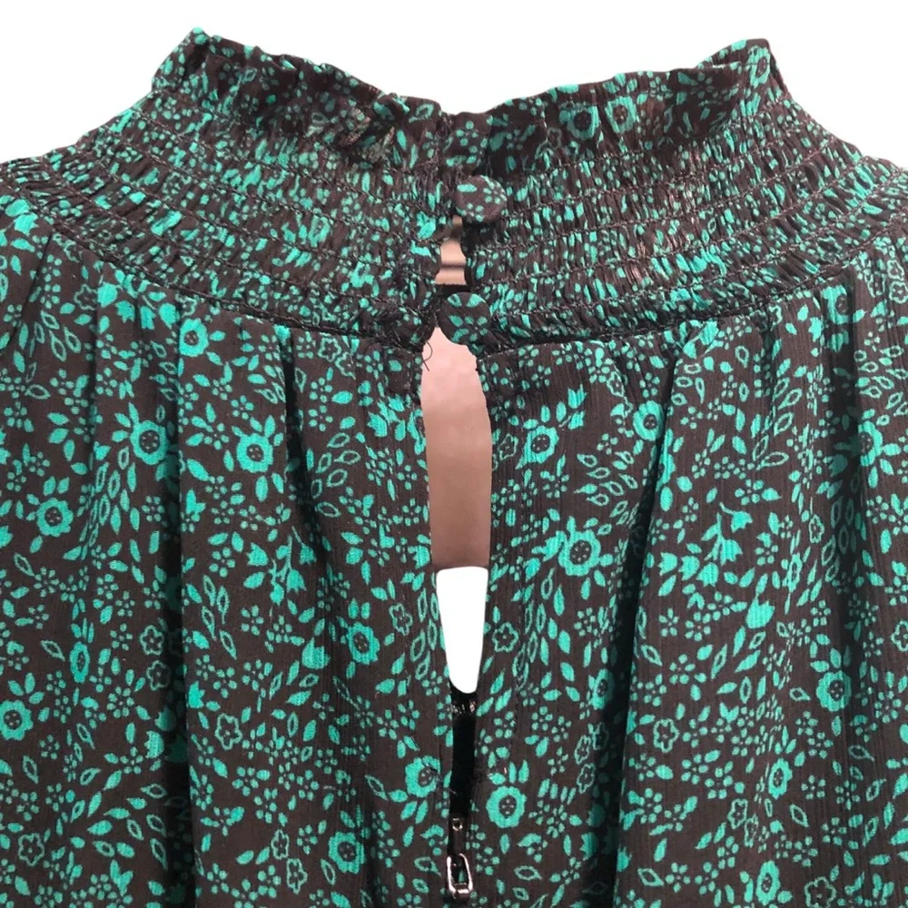 J.CREW N.W.T.‎ Size Large Color Green/Black Floral Print Mini Smocked Drop Waist